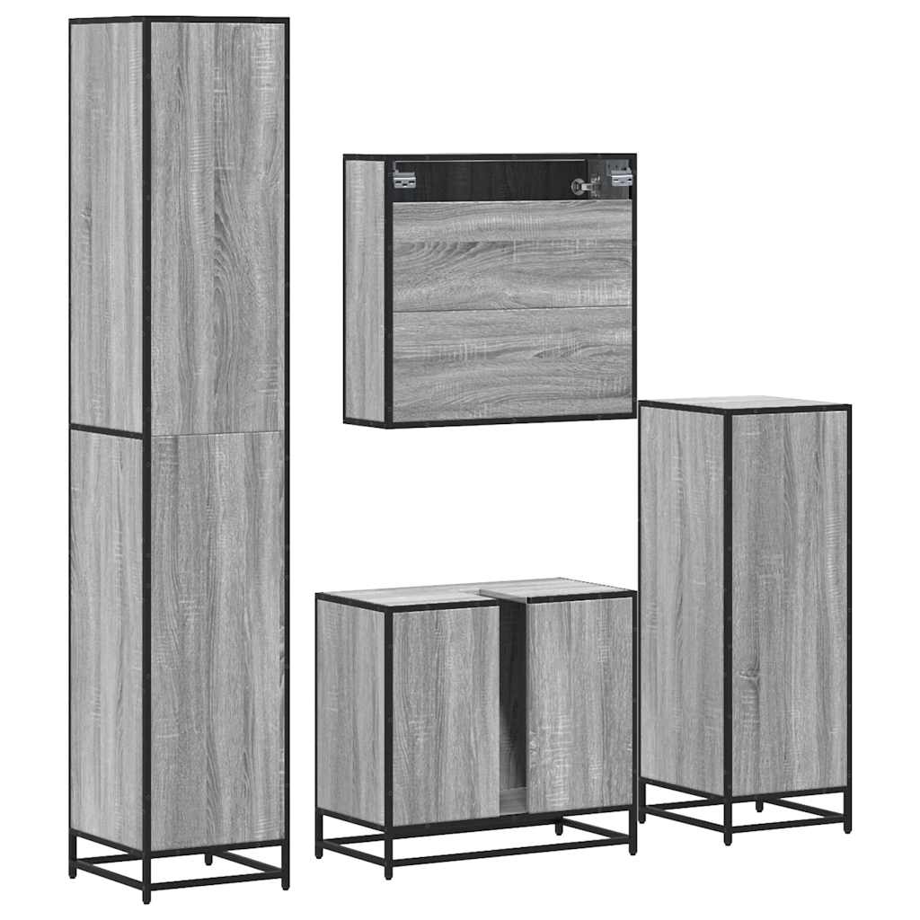 Set de mobilier de baie 4 piese Lemn stratificat gri Sonoma