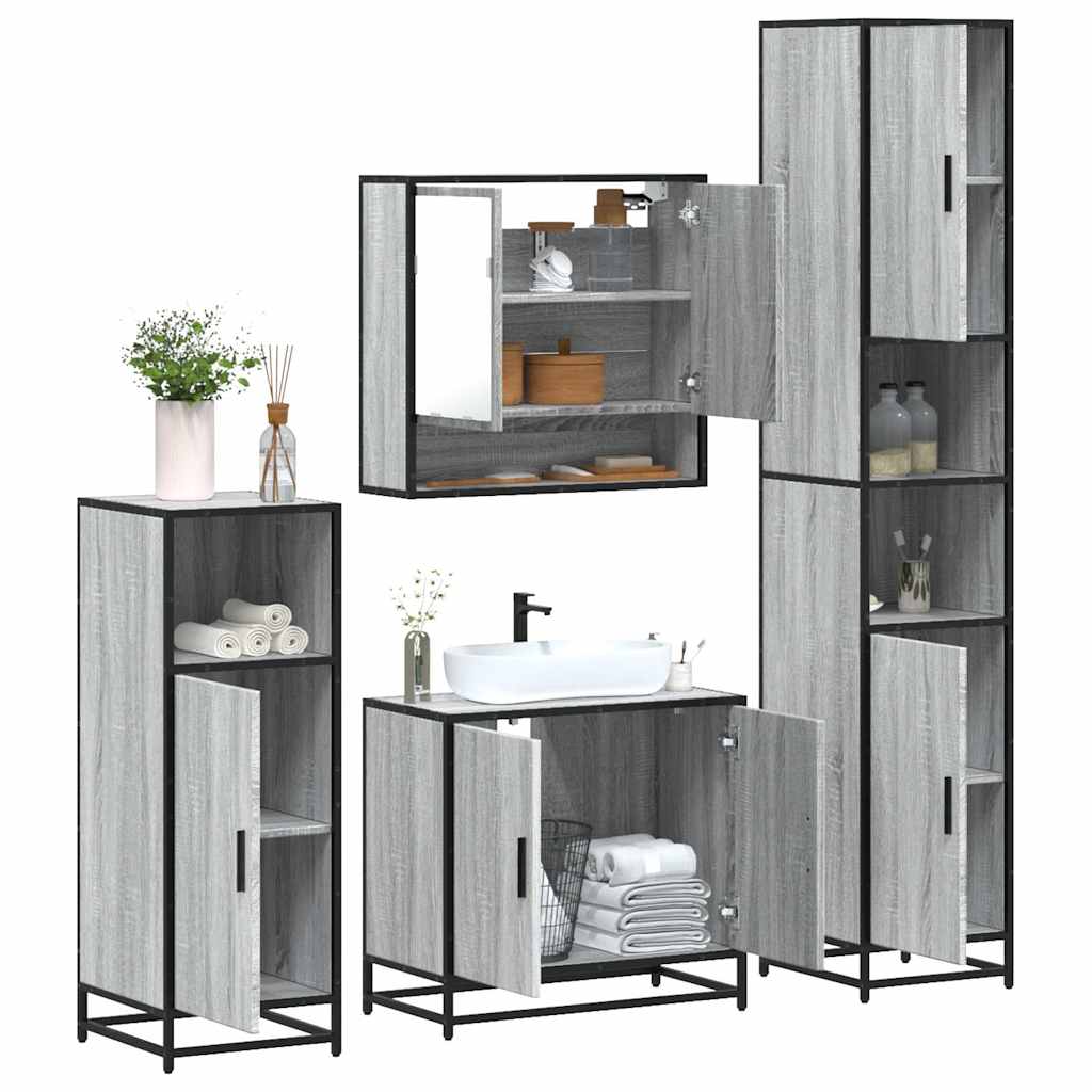 Set de mobilier de baie 4 piese Lemn stratificat gri Sonoma
