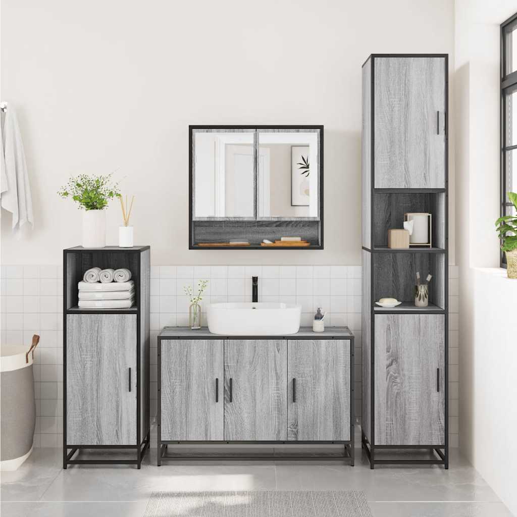 Set de mobilier de baie 4 piese Lemn stratificat gri Sonoma