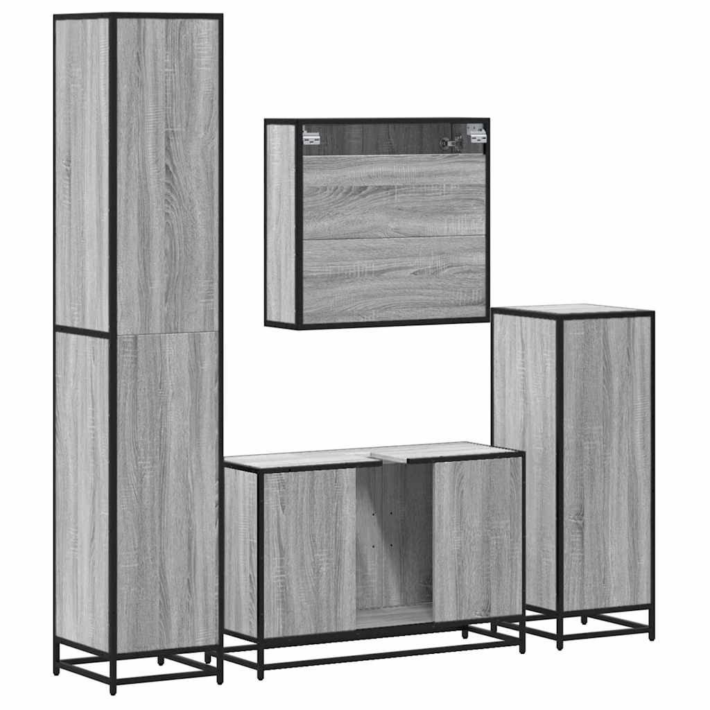 Set de mobilier de baie 4 piese Lemn stratificat gri Sonoma