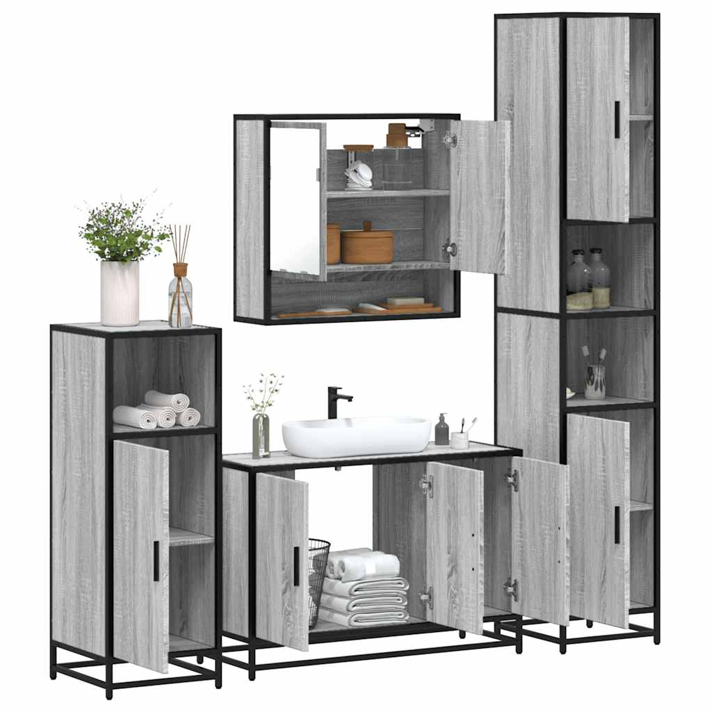 Set de mobilier de baie 4 piese Lemn stratificat gri Sonoma
