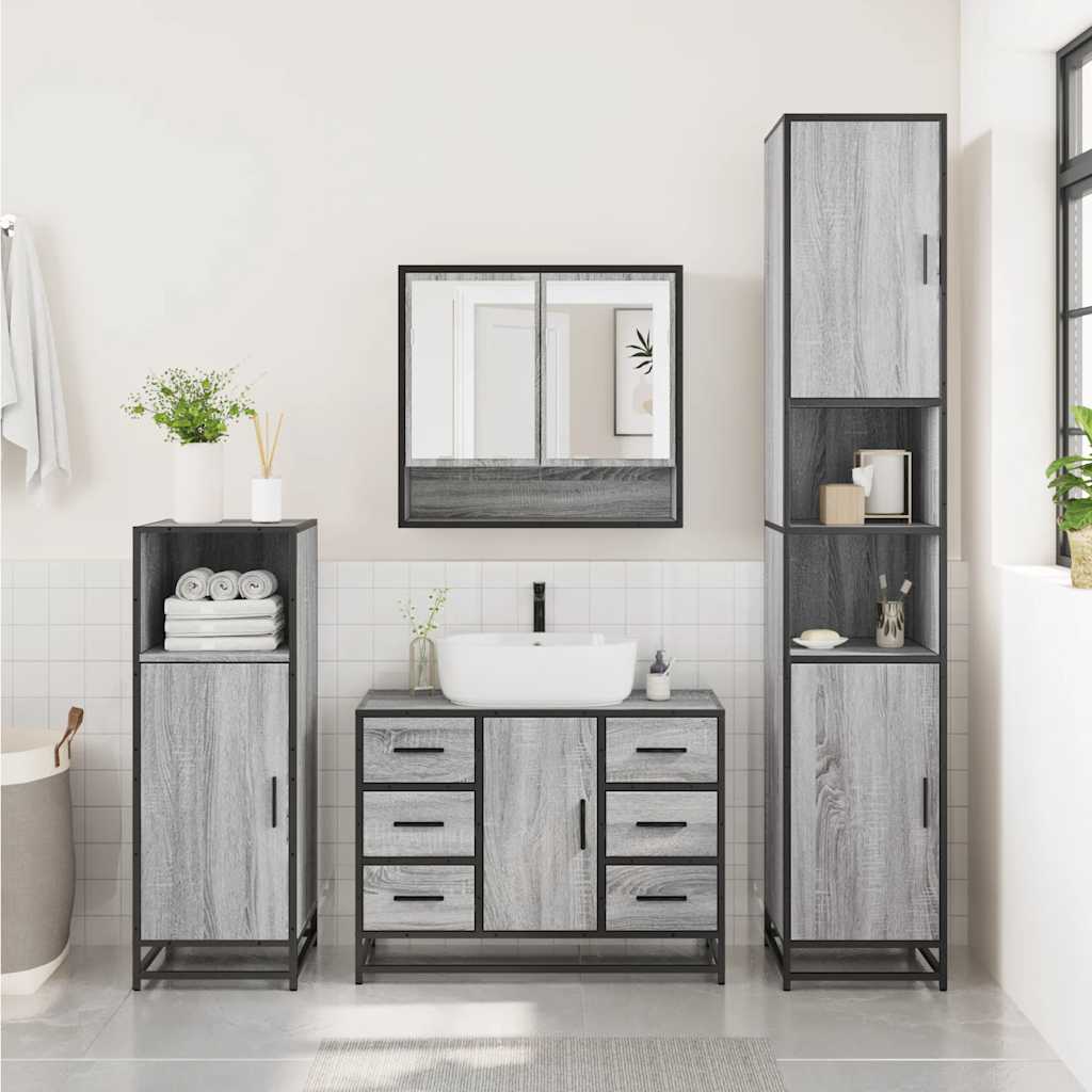 Set de mobilier de baie 4 piese Lemn stratificat gri Sonoma