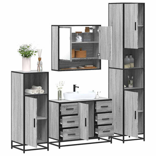Set de mobilier de baie 4 piese Lemn stratificat gri Sonoma