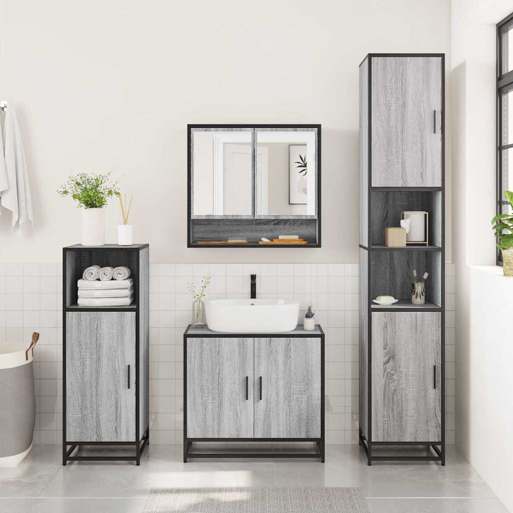 Set de mobilier de baie 4 piese Lemn stratificat gri Sonoma