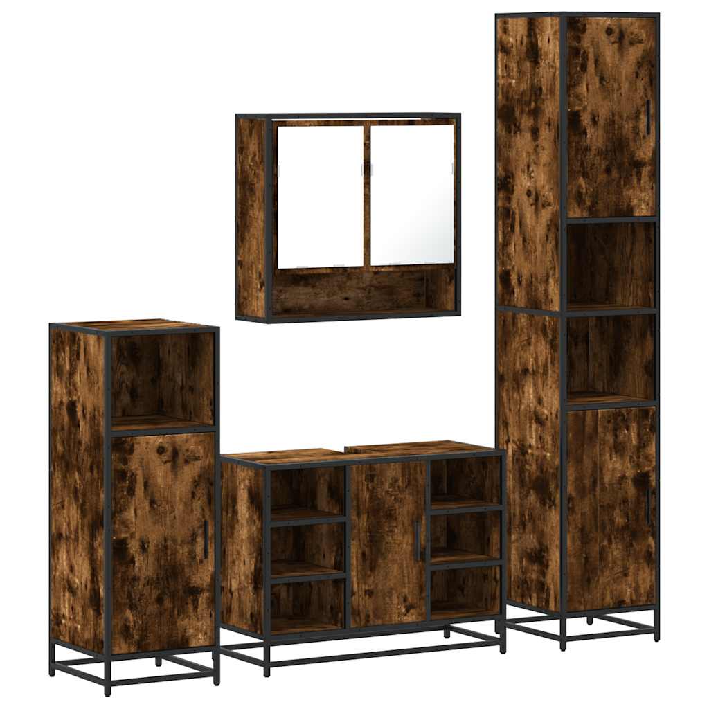 Set de mobilier de baie 4 piese Lemn prelucrat de stejar afumat