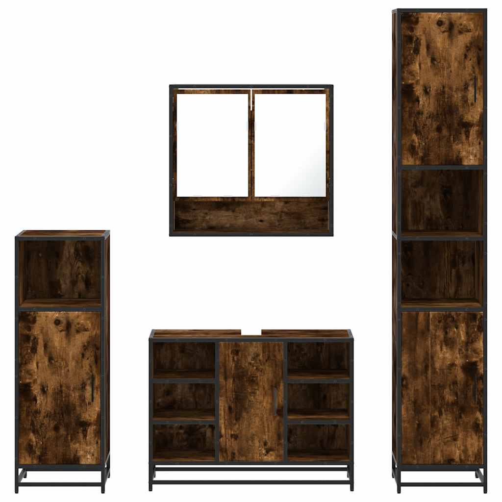 Set de mobilier de baie 4 piese Lemn prelucrat de stejar afumat