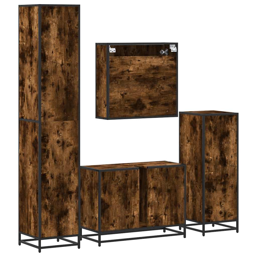 Set de mobilier de baie 4 piese Lemn prelucrat de stejar afumat