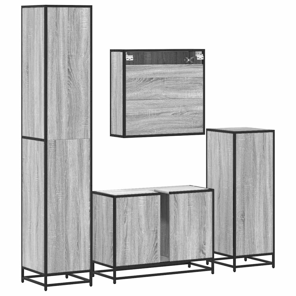 Set de mobilier de baie 4 piese Lemn stratificat gri Sonoma