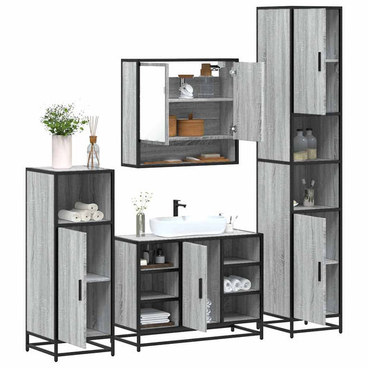 Set de mobilier de baie 4 piese Lemn stratificat gri Sonoma