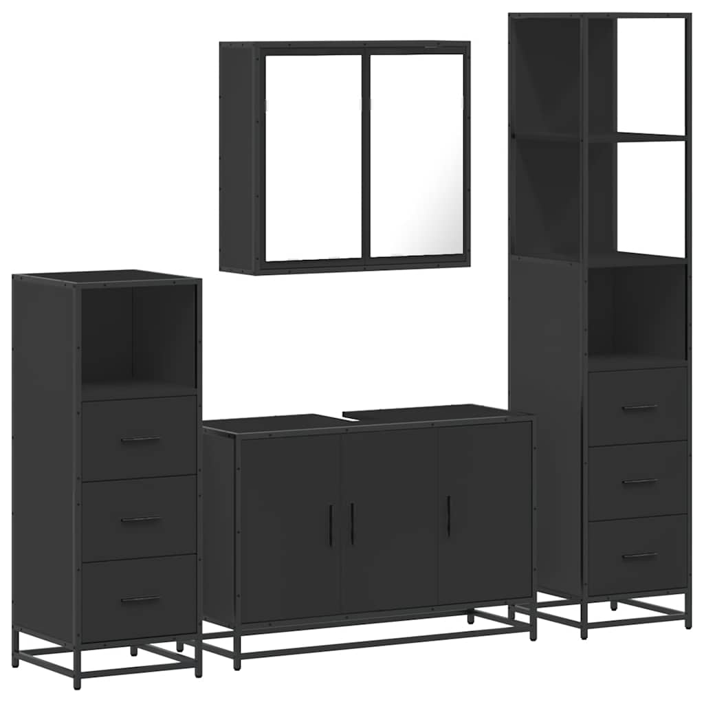 Set de mobilier de baie 4 piese Lemn negru prelucrat
