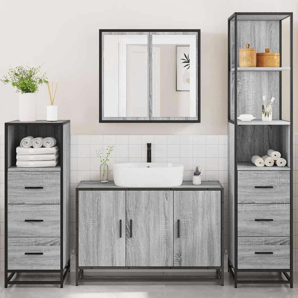 Set de mobilier de baie 4 piese Lemn stratificat gri Sonoma