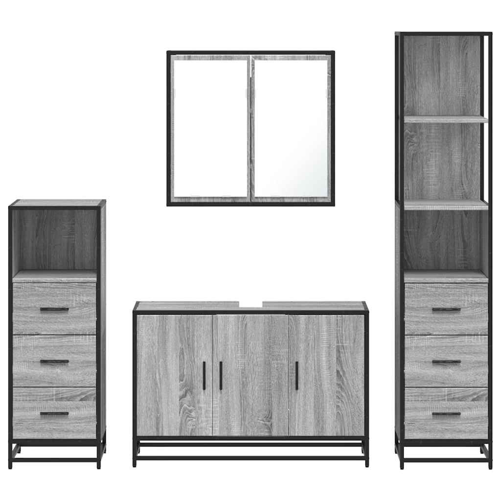 Set de mobilier de baie 4 piese Lemn stratificat gri Sonoma
