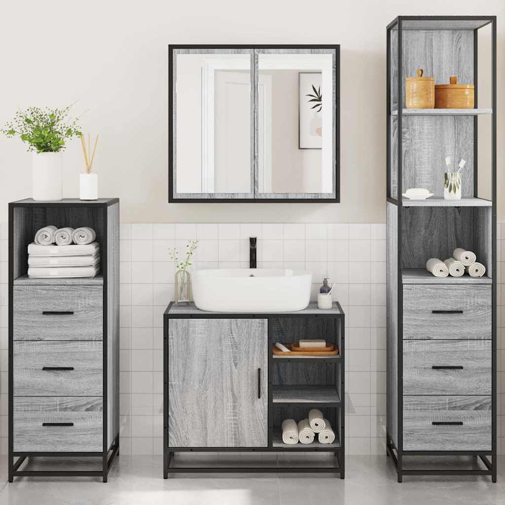 Set de mobilier de baie 4 piese Lemn stratificat gri Sonoma