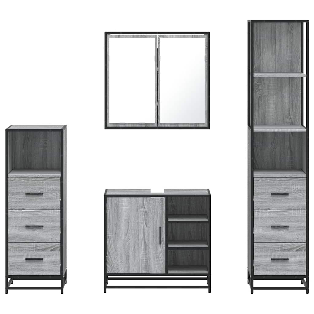 Set de mobilier de baie 4 piese Lemn stratificat gri Sonoma