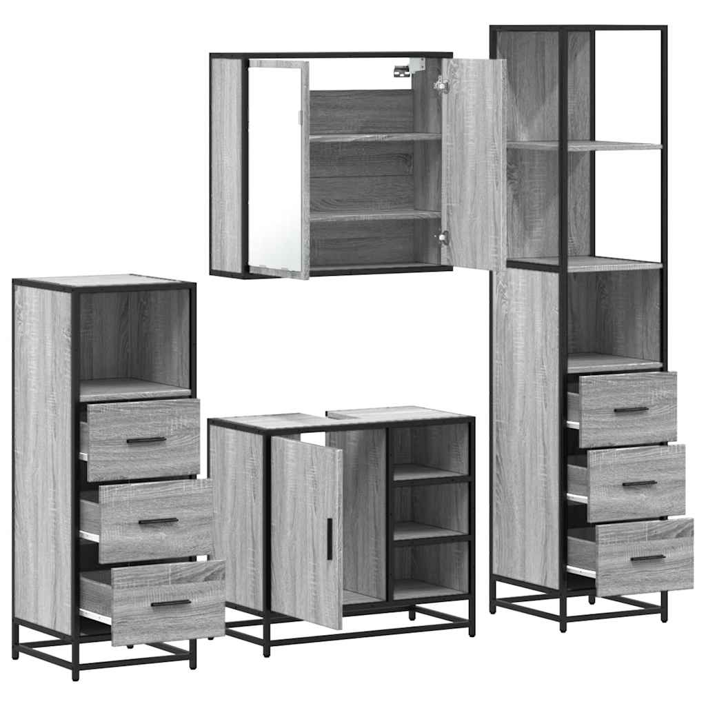Set de mobilier de baie 4 piese Lemn stratificat gri Sonoma