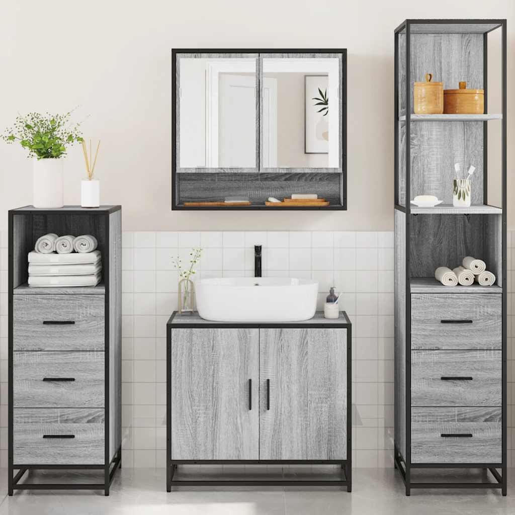 Set de mobilier de baie 4 piese Lemn stratificat gri Sonoma