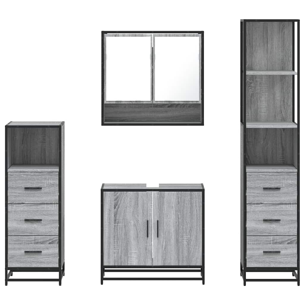 Set de mobilier de baie 4 piese Lemn stratificat gri Sonoma