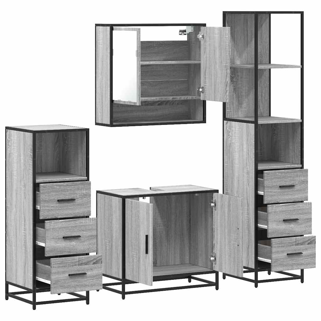 Set de mobilier de baie 4 piese Lemn stratificat gri Sonoma