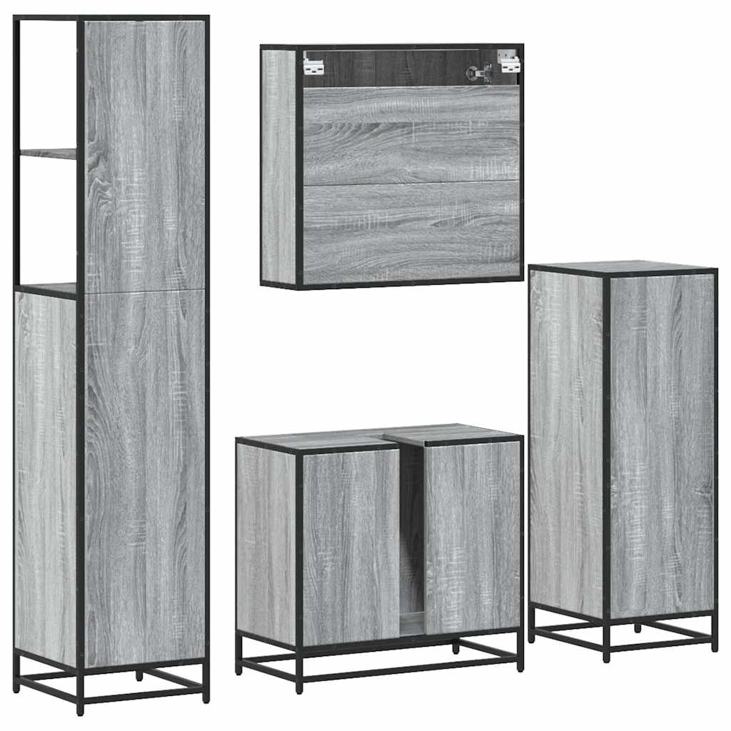 Set de mobilier de baie 4 piese Lemn stratificat gri Sonoma
