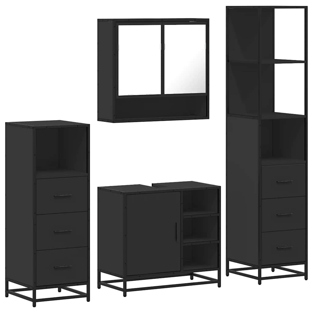 Set de mobilier de baie 4 piese Lemn negru prelucrat