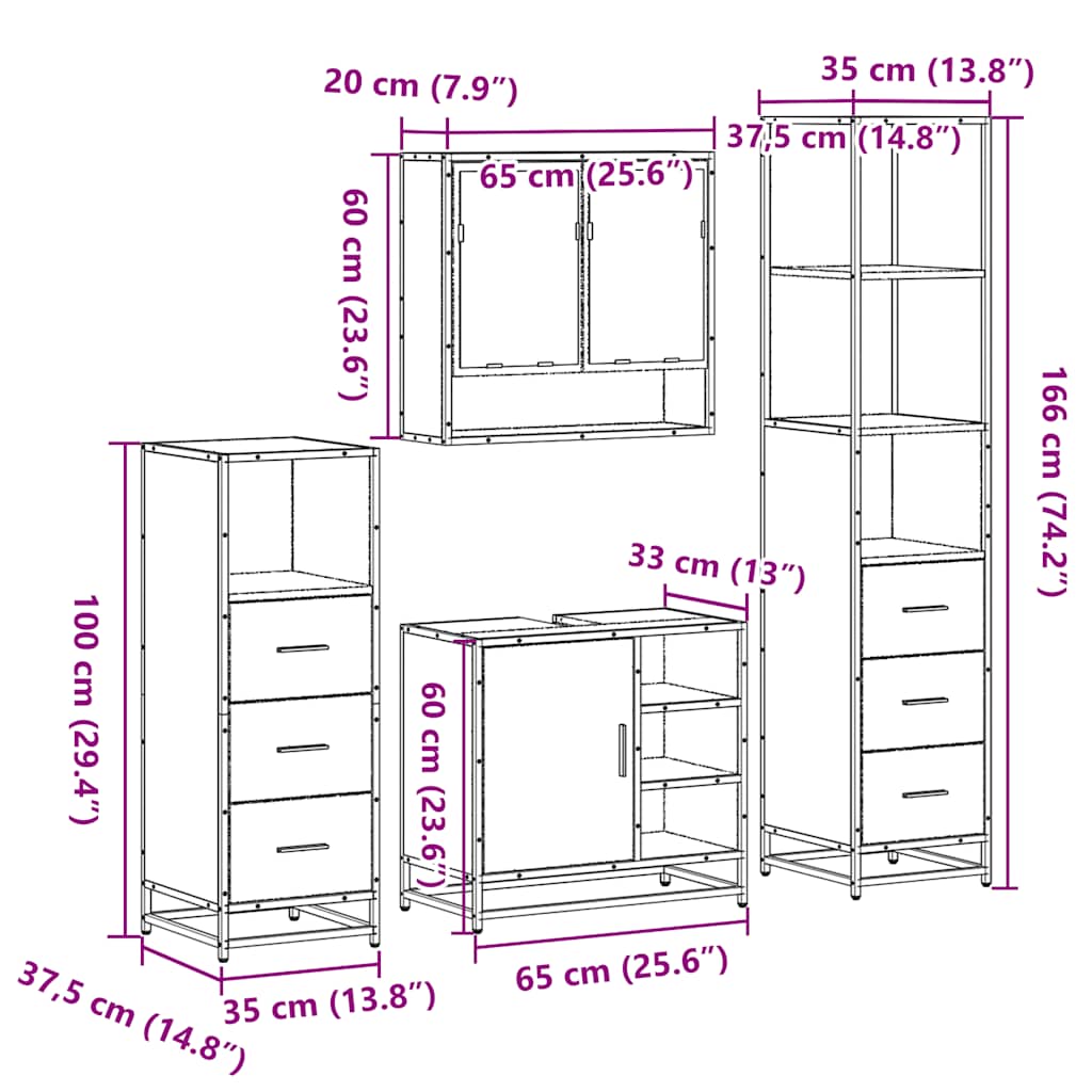 Set de mobilier de baie 4 piese Lemn negru prelucrat