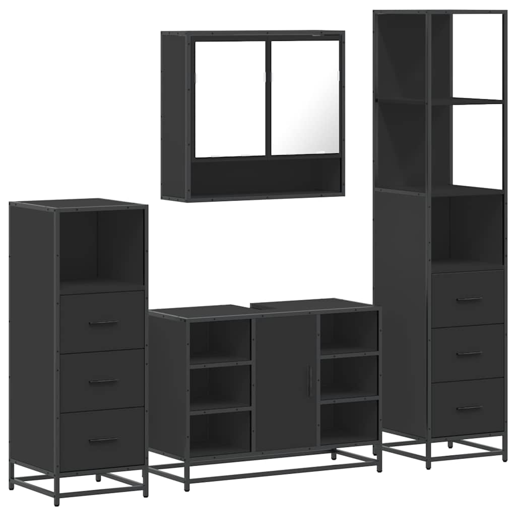 Set de mobilier de baie 4 piese Lemn negru prelucrat