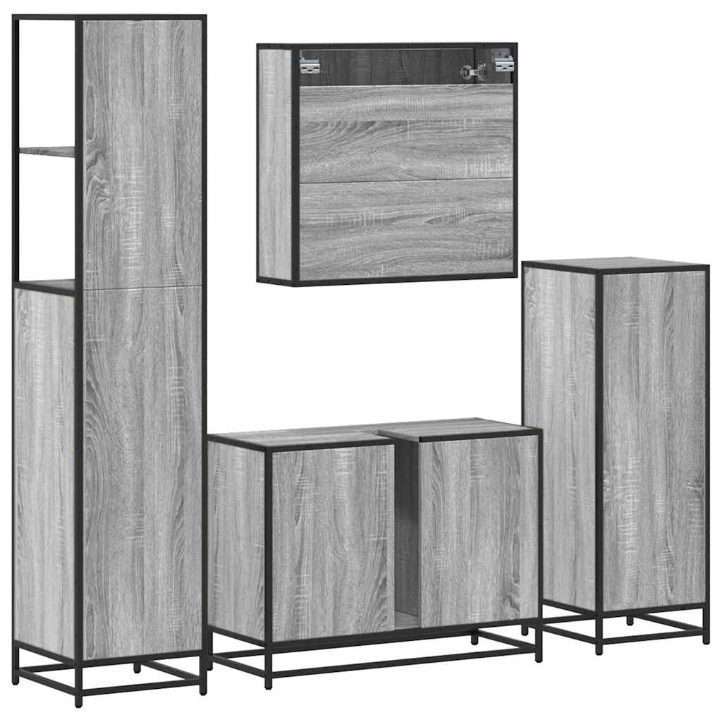 Set de mobilier de baie 4 piese Lemn stratificat gri Sonoma