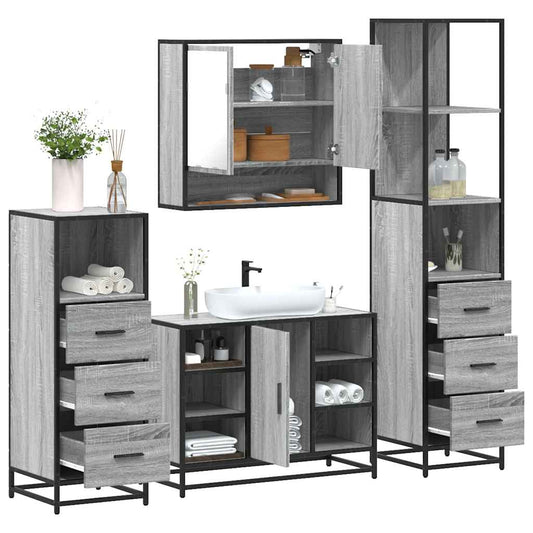 Set de mobilier de baie 4 piese Lemn stratificat gri Sonoma