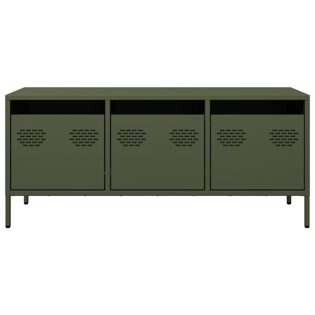 Dulap TV, verde măsliniu, 101,5x39x43,5cm, oțel laminat la rece