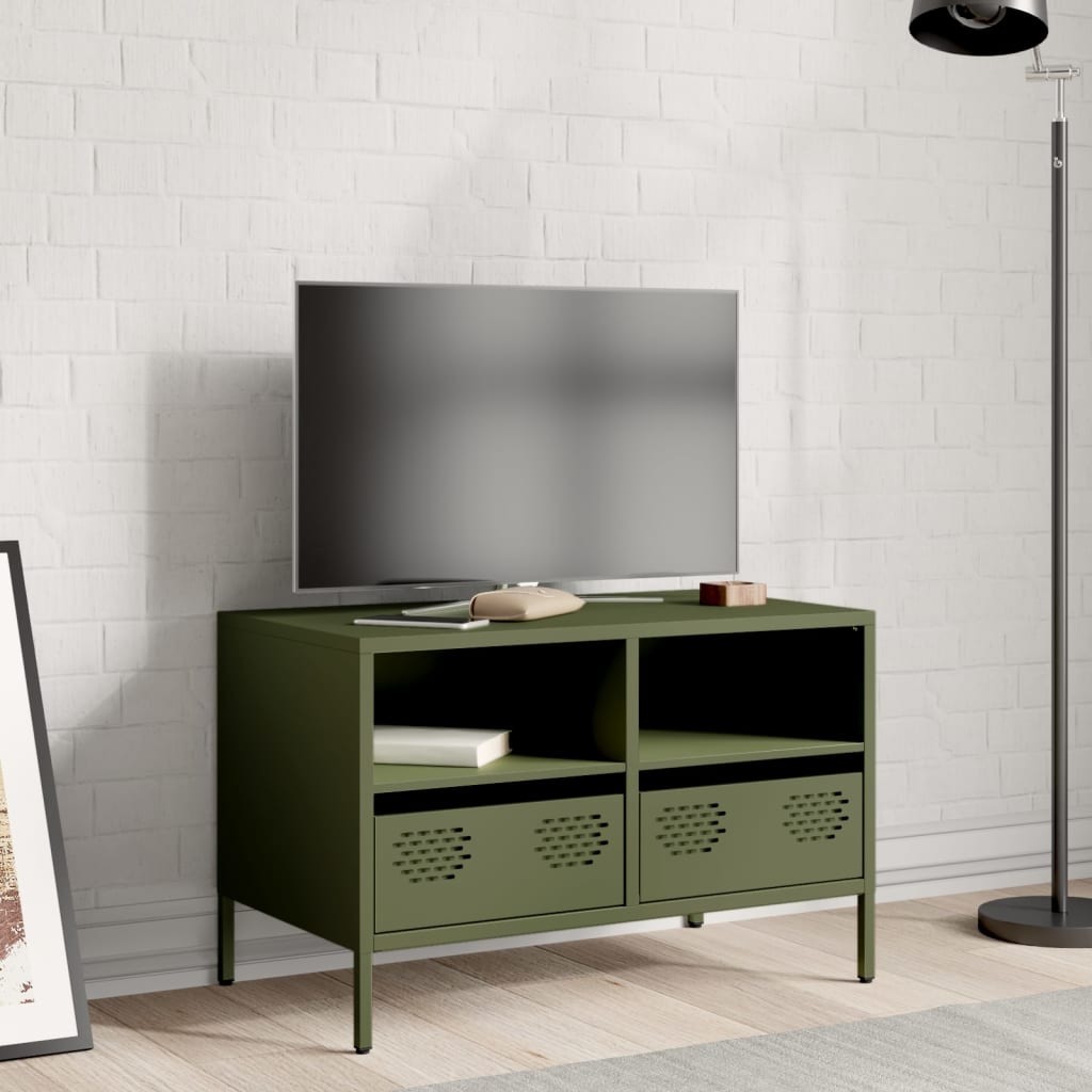 Dulap TV, verde măsliniu, 68x39x43,5 cm, oțel laminat la rece