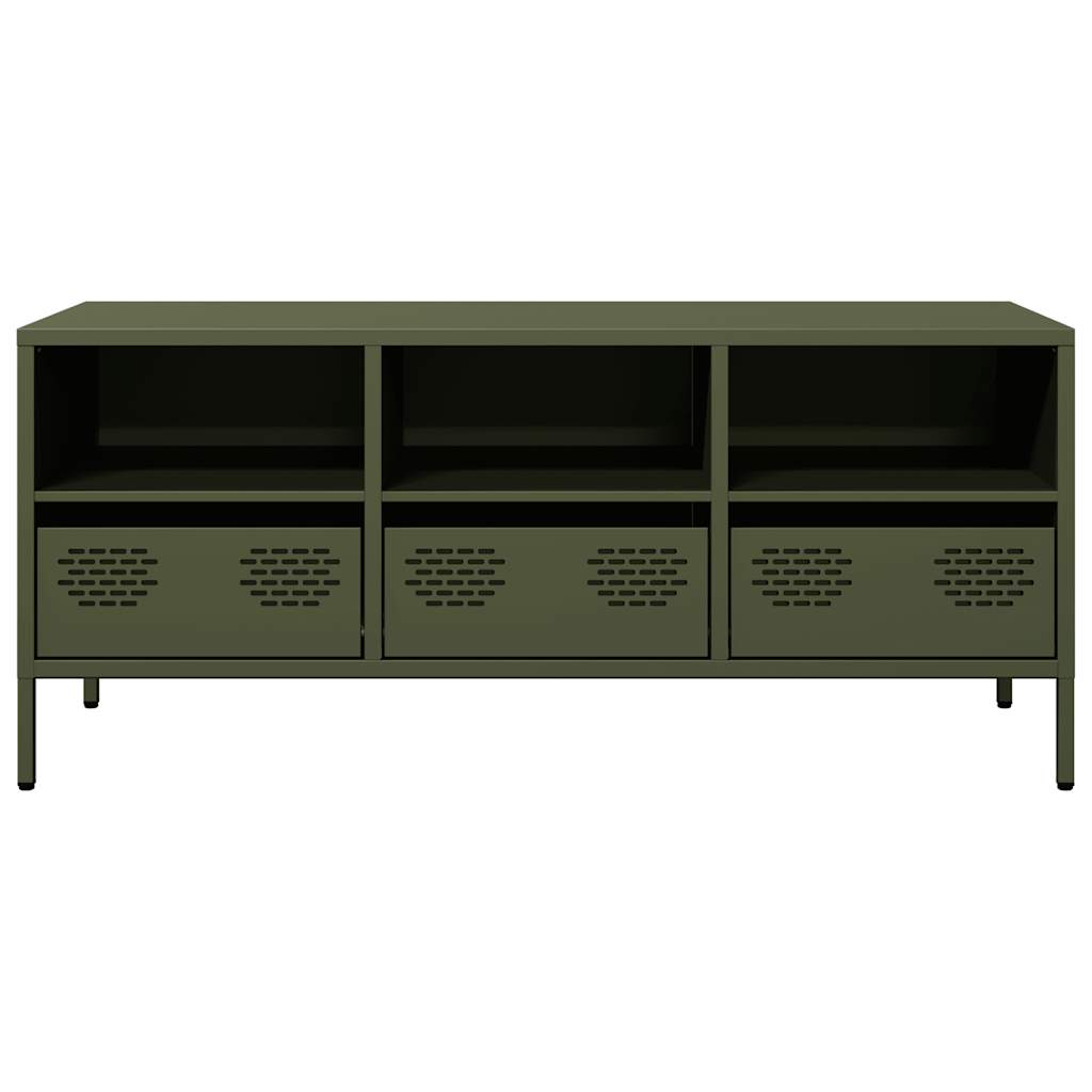 Dulap TV, verde măsliniu, 101,5x39x43,5cm, oțel laminat la rece