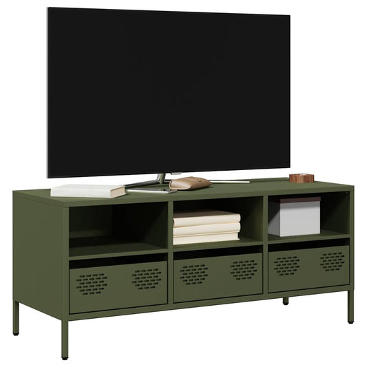 Dulap TV, verde măsliniu, 101,5x39x43,5cm, oțel laminat la rece