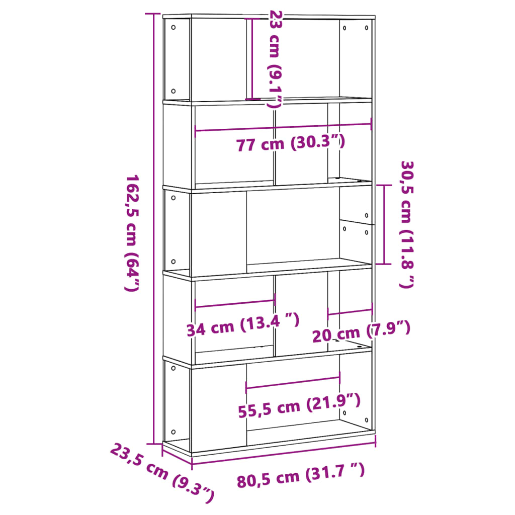 Bibliotecă cu 5 niveluri stejar sonoma 80,5x23,5x162,5 cm lemn