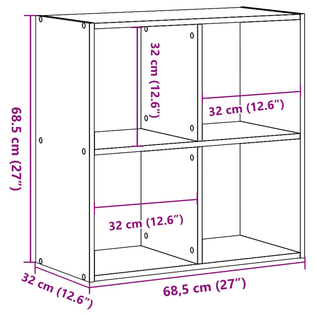 Bibliotecă, gri sonoma, 68,5x32x68,5 cm, lemn prelucrat