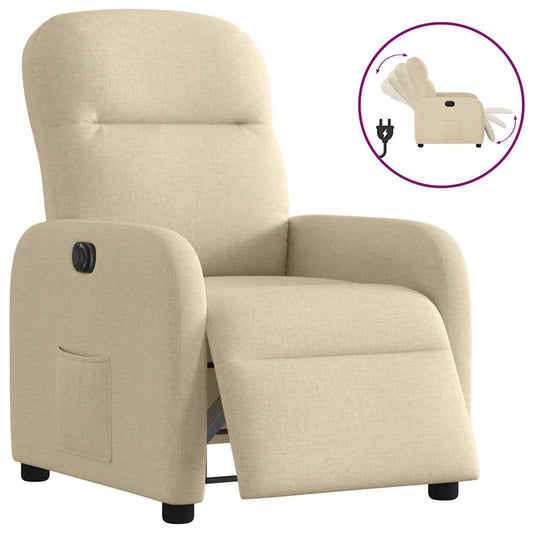 Fotoliu rabatabil electric, crem, material textil