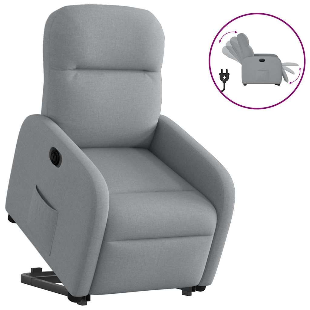 Fotoliu electric rabatabil cu ridicare, gri deschis, textil