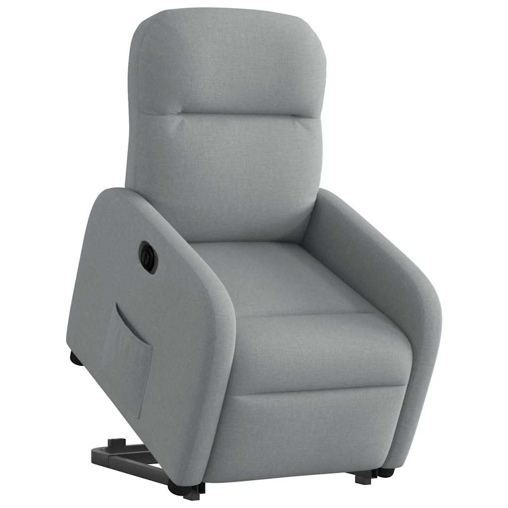 Fotoliu electric rabatabil cu ridicare, gri deschis, textil