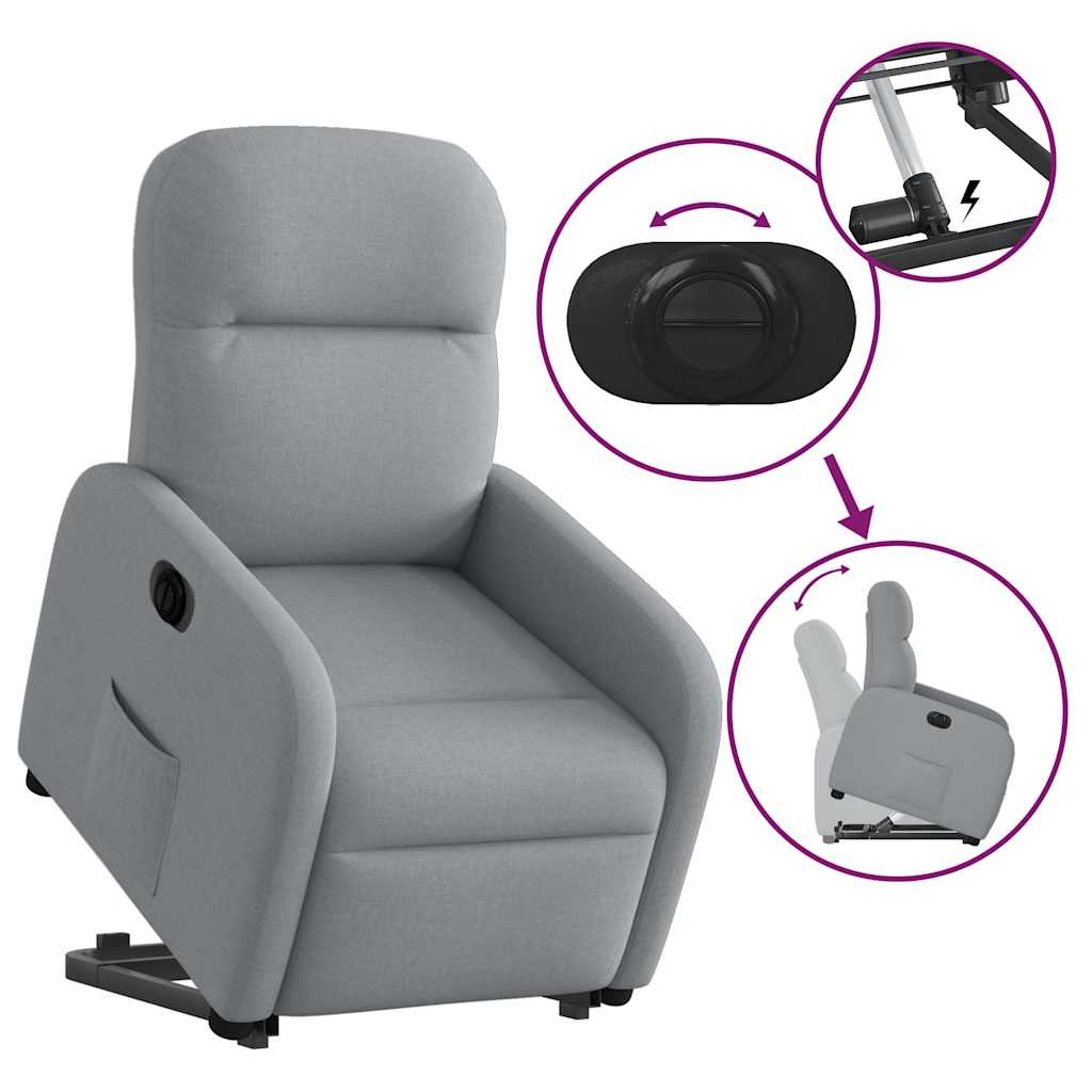 Fotoliu electric rabatabil cu ridicare, gri deschis, textil