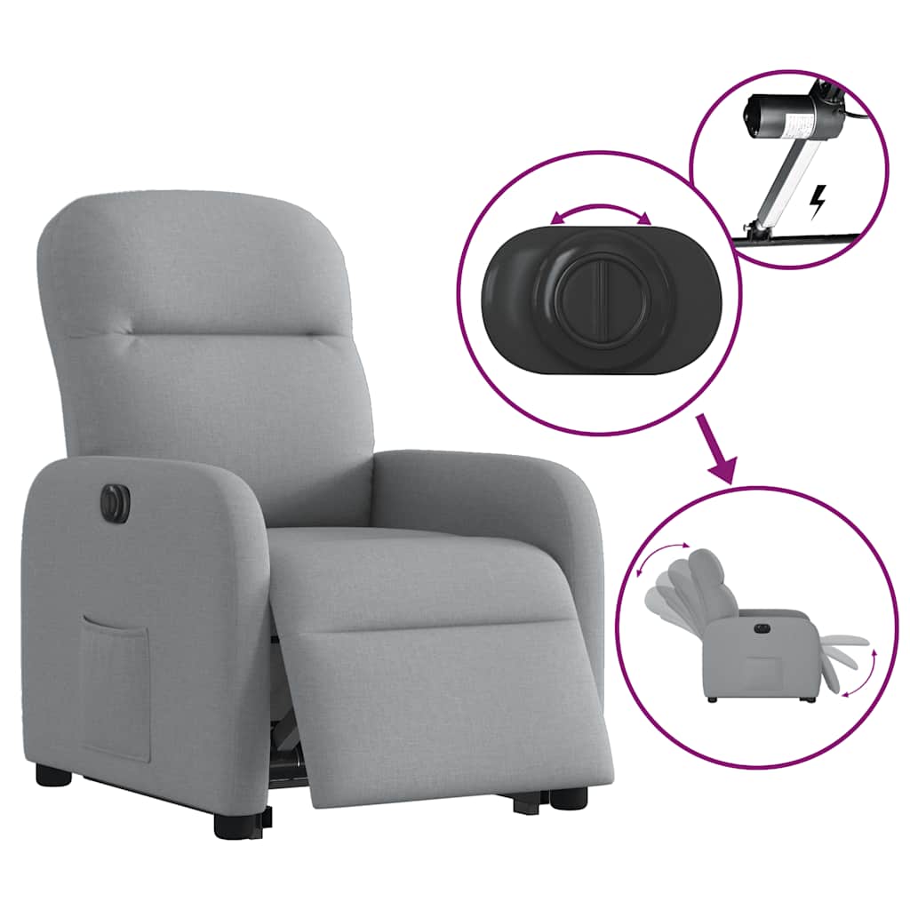 Fotoliu electric rabatabil cu ridicare, gri deschis, textil