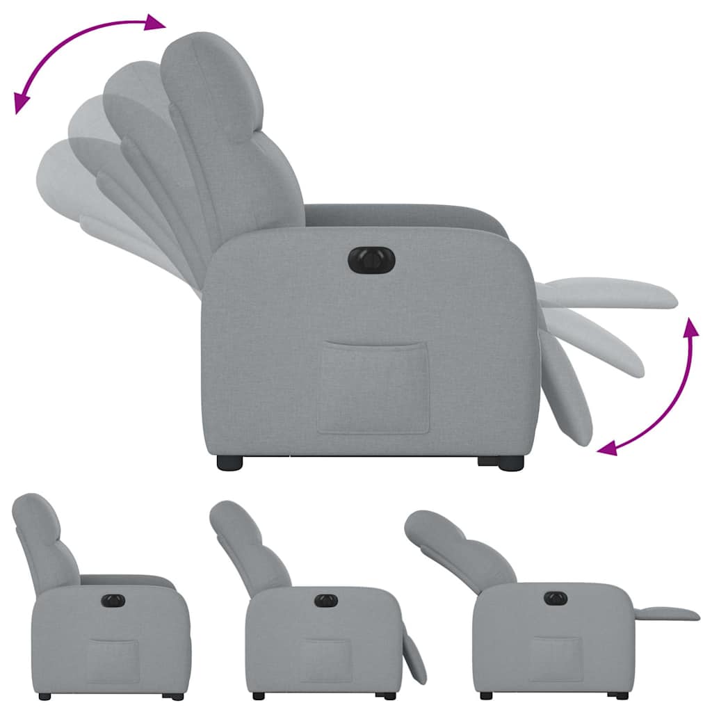 Fotoliu electric rabatabil cu ridicare, gri deschis, textil