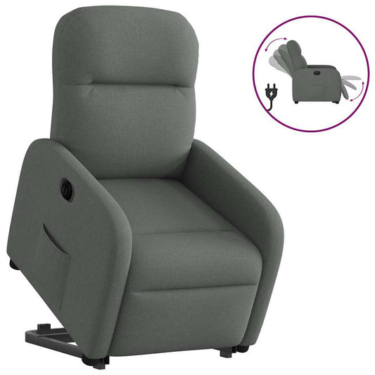 Fotoliu electric rabatabil cu ridicare, gri închis, textil