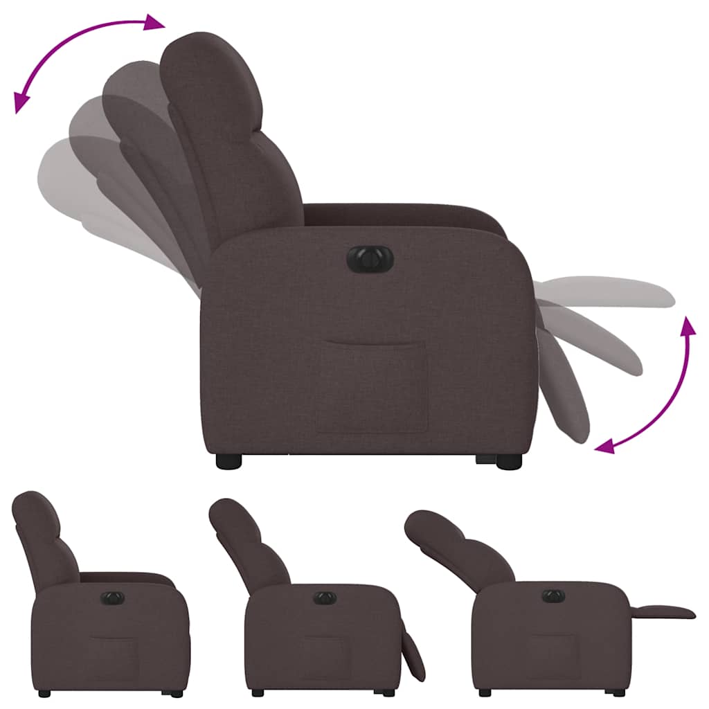 Fotoliu electric rabatabil cu ridicare, maro închis, textil