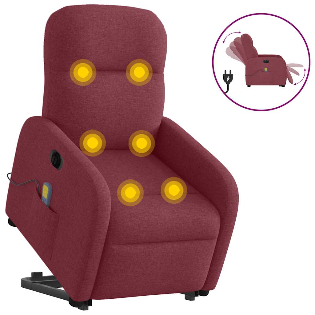 Fotoliu de masaj electric rabatabil cu ridicare roșu vin textil