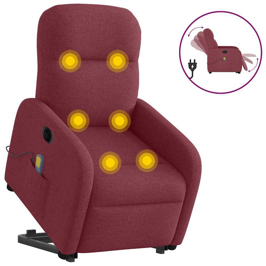 Fotoliu de masaj electric rabatabil cu ridicare roșu vin textil