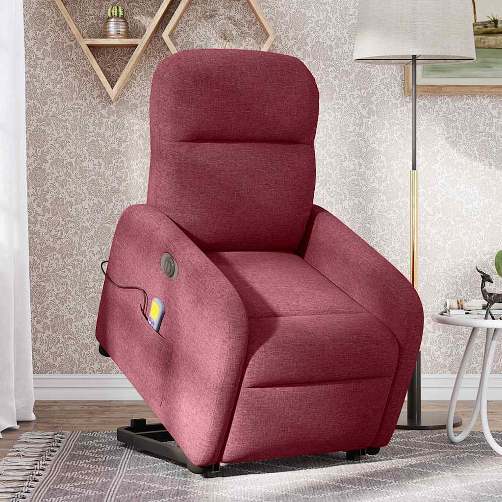 Fotoliu de masaj electric rabatabil cu ridicare roșu vin textil
