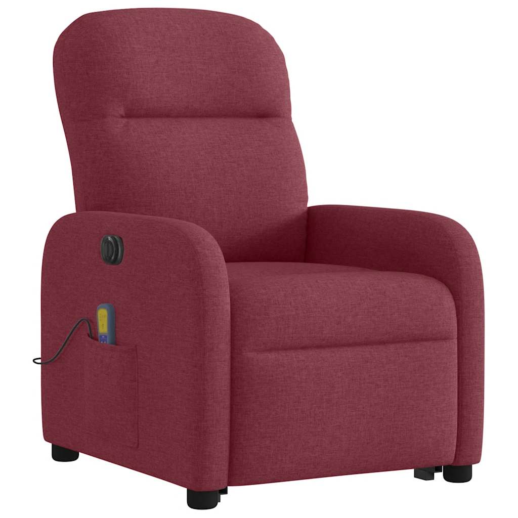 Fotoliu de masaj electric rabatabil cu ridicare roșu vin textil