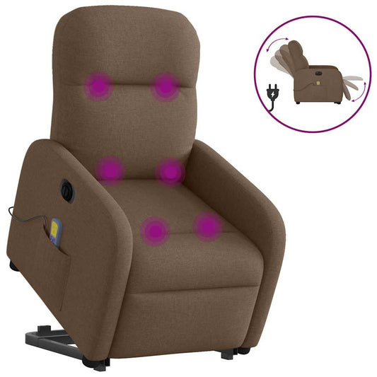 Fotoliu electric de masaj rabatabil cu ridicare, maro, textil