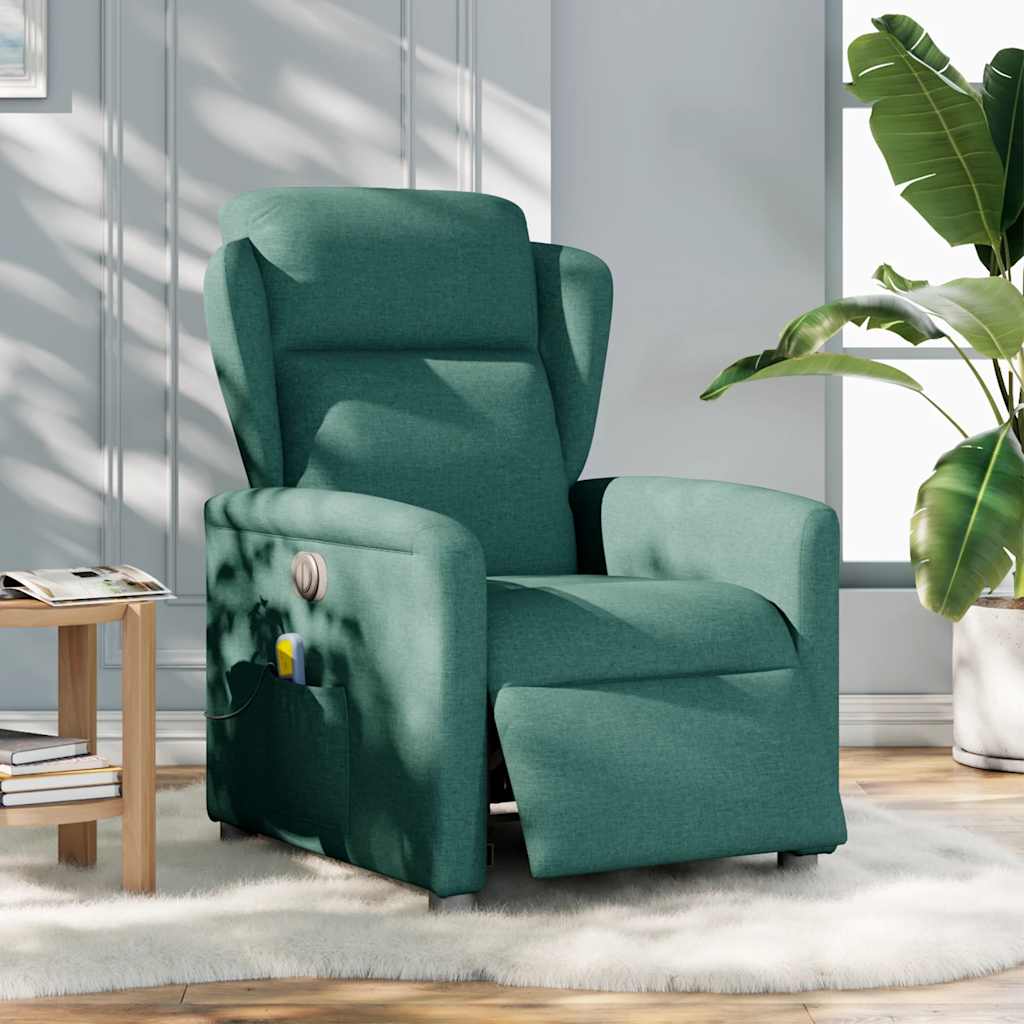 Fotoliu electric de masaj rabatabil, verde închis, textil