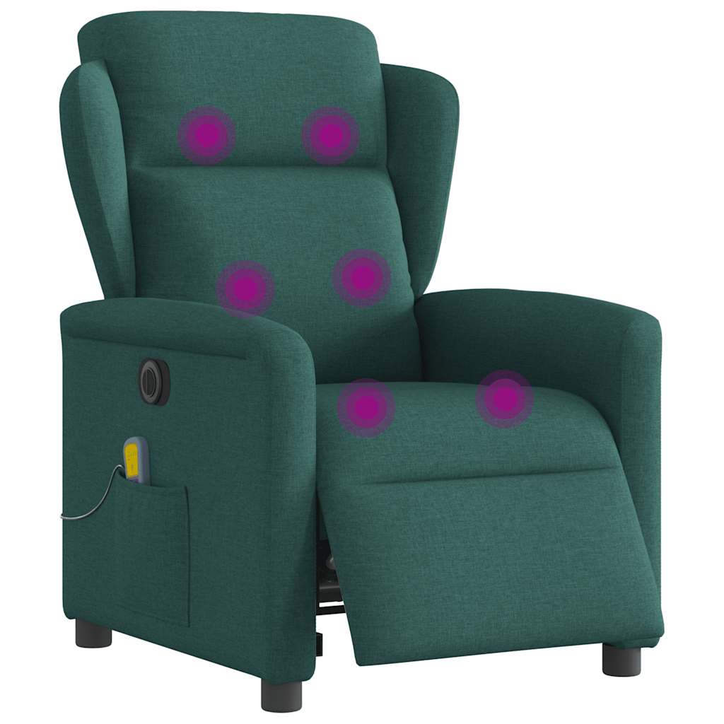 Fotoliu electric de masaj rabatabil, verde închis, textil