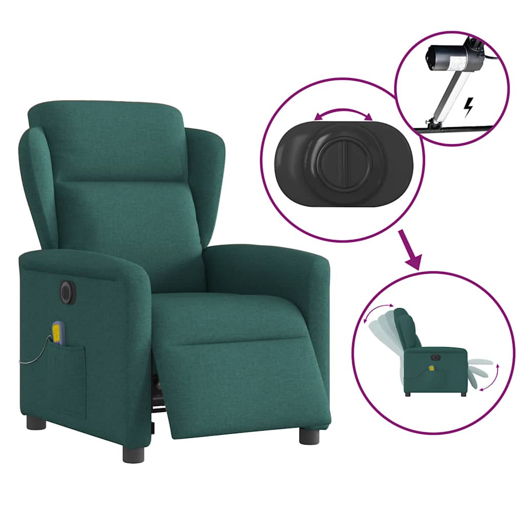 Fotoliu electric de masaj rabatabil, verde închis, textil